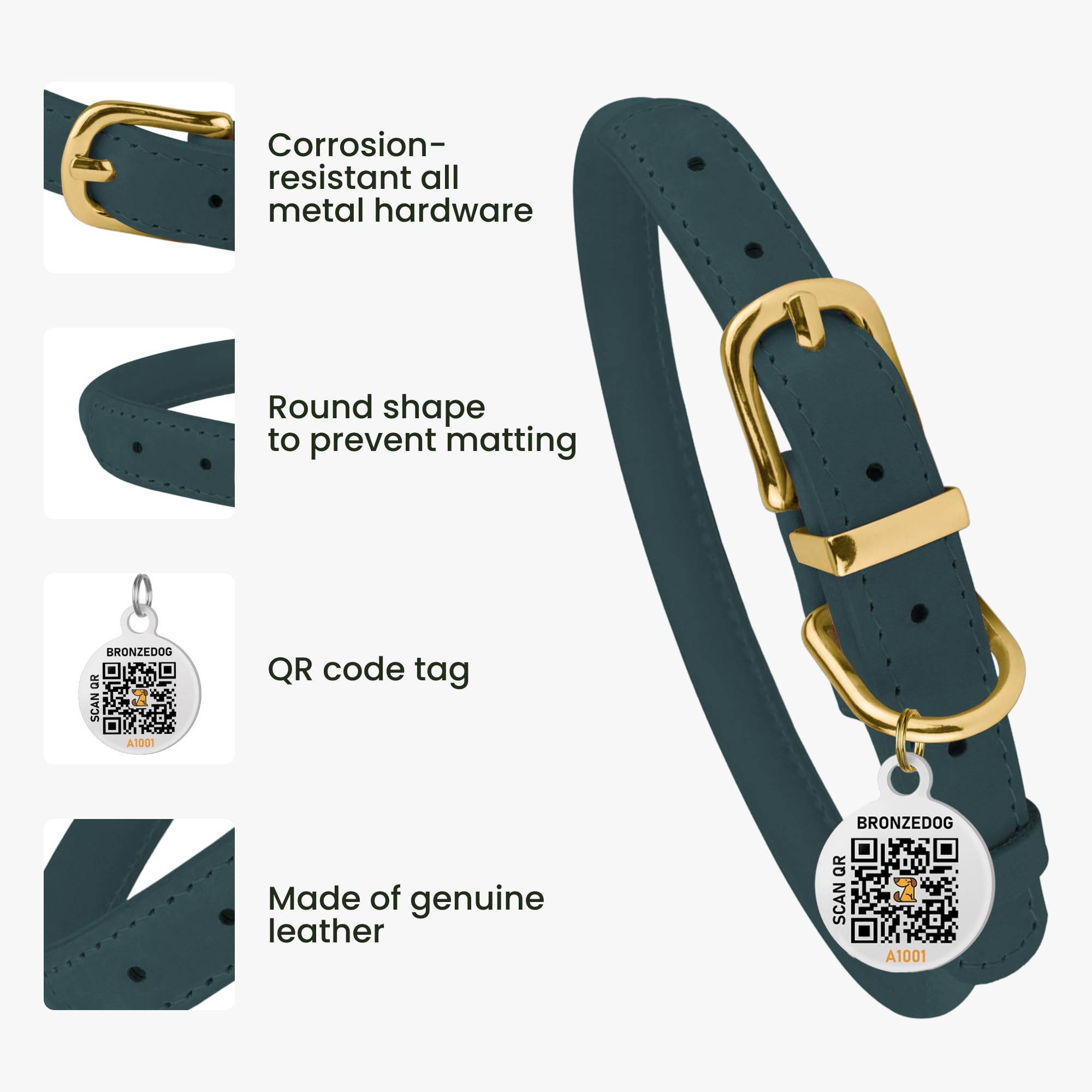 BronzeDog collar cuero enrollado, muestra colores disponibles para estilo y personalidad