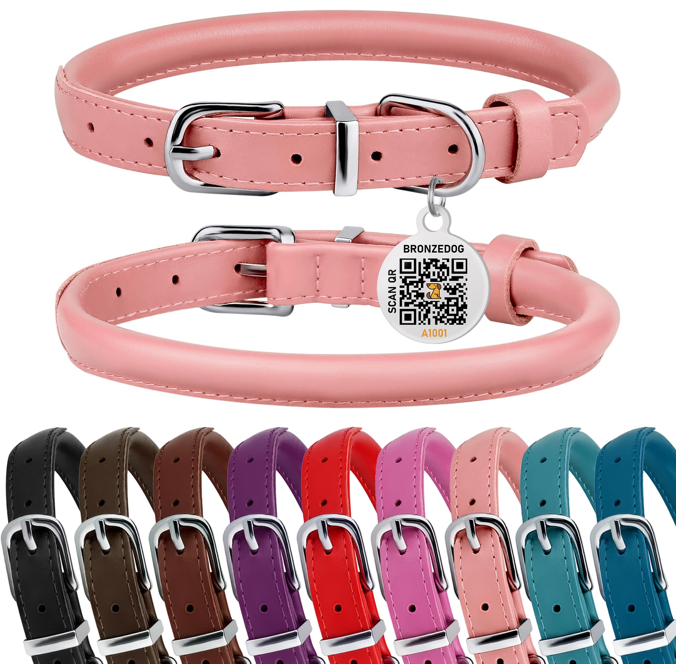 BRONZEDOG collar enrollado para perro de 16-18 pulgadas en rosa polvo: cómodo y seguro.
