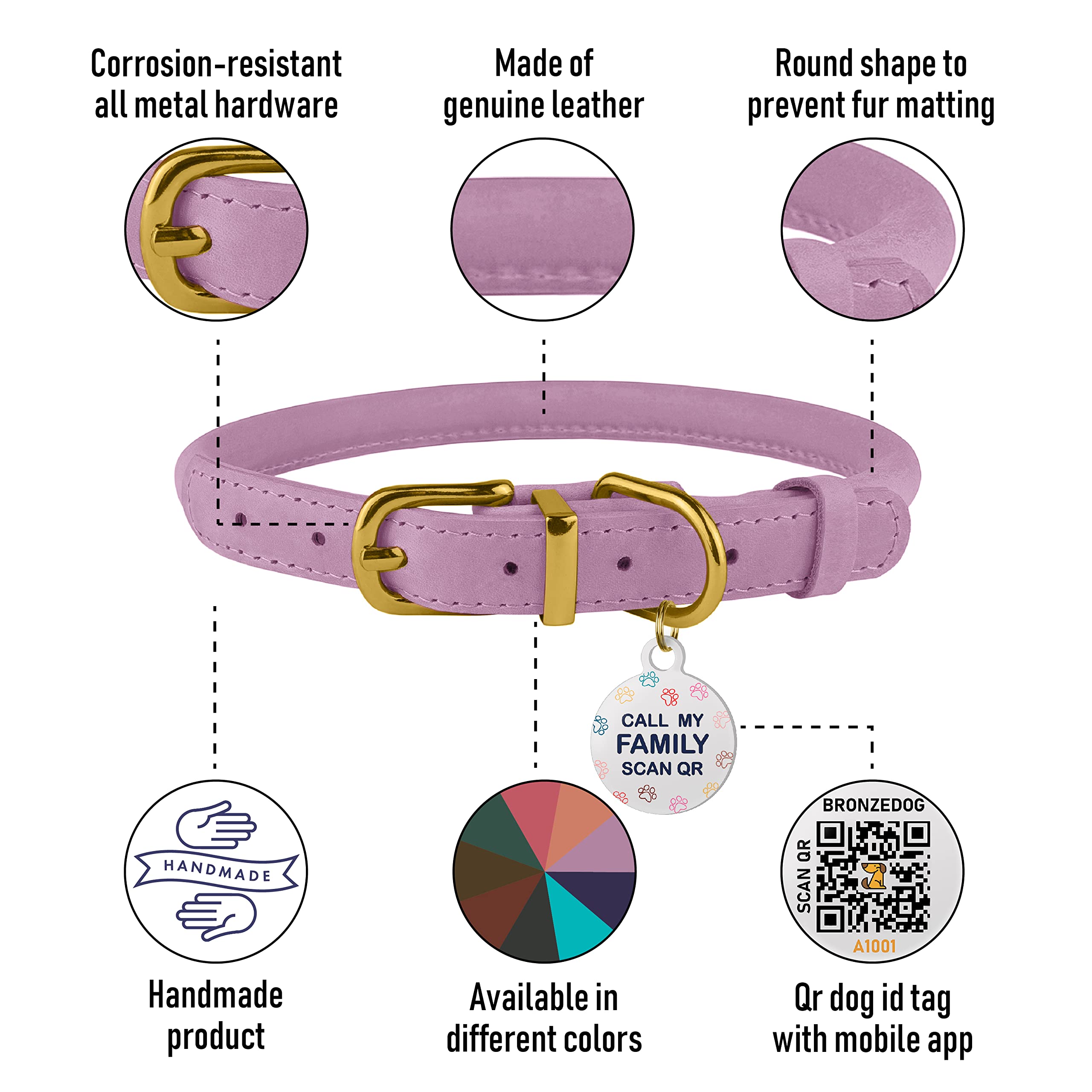 BRONZEDOG collar enrollado rosa coral: estilo llamativo para paseos diarios.