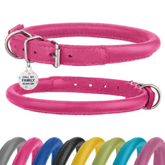 BRONZEDOG collar de cuero enrollado rosa, textura suave para pelaje.