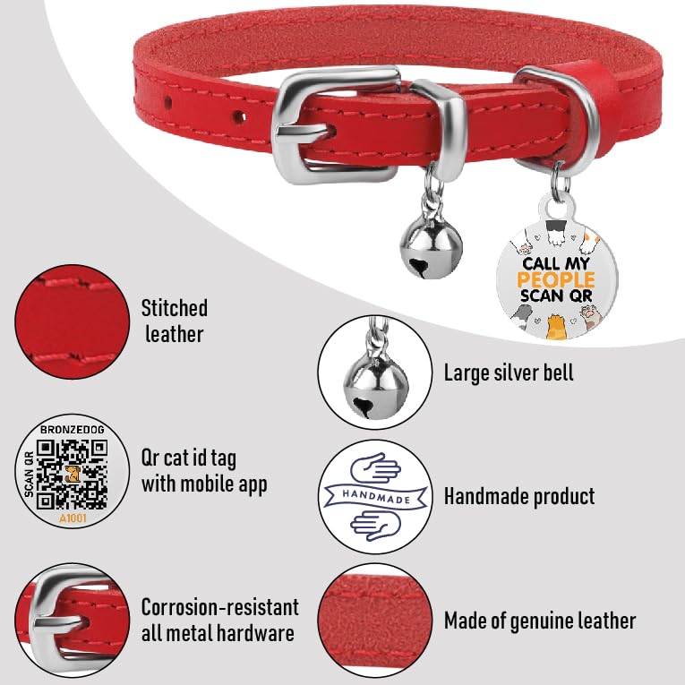 BRONZEDOG collar cuero para gatos 9-12 pulgadas, ajuste cómodo y duradero.