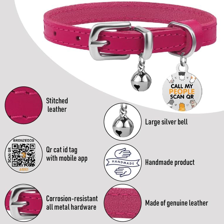 BRONZEDOG collar cuero gato, ajuste de 7 a 9 pulgadas para confort.