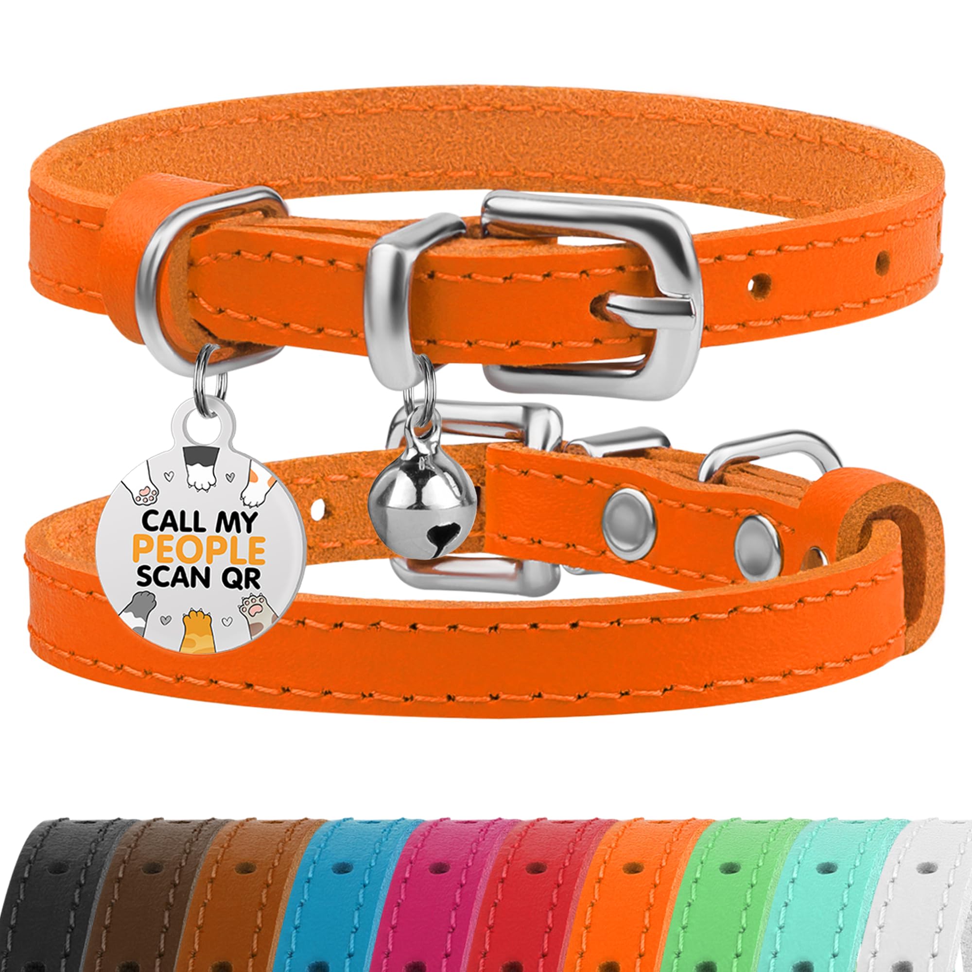 BRONZEDOG collar de cuero para gatos 7-9 pulgadas, cómodo y ajustable para uso diario