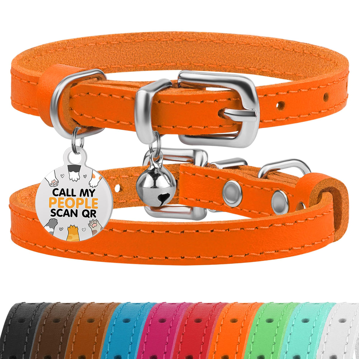 BRONZEDOG collar de cuero para gatos 7-9 pulgadas, cómodo y ajustable para uso diario