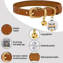 BRONZEDOG collar de cuero para gatos, ajuste 9-12 pulgadas para crecimiento cómodo.