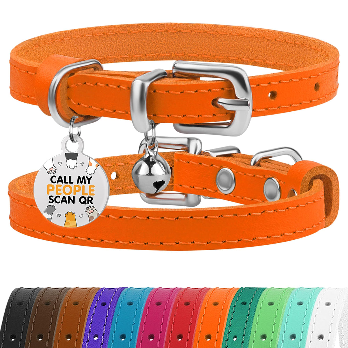 BRONZEDOG collar de cuero natural con campana removible para gatos, seguridad diaria.