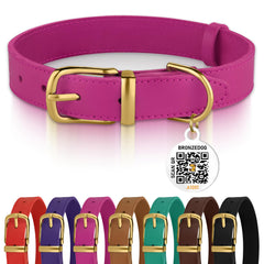 BRONZEDOG collar de cuero natural con cierre dorado, estilo elegante para perros pequeños.