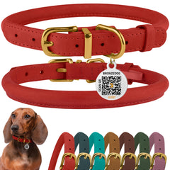 BRONZEDOG collar de cuero rodado, vista frontal, comodidad diaria para el perro.
