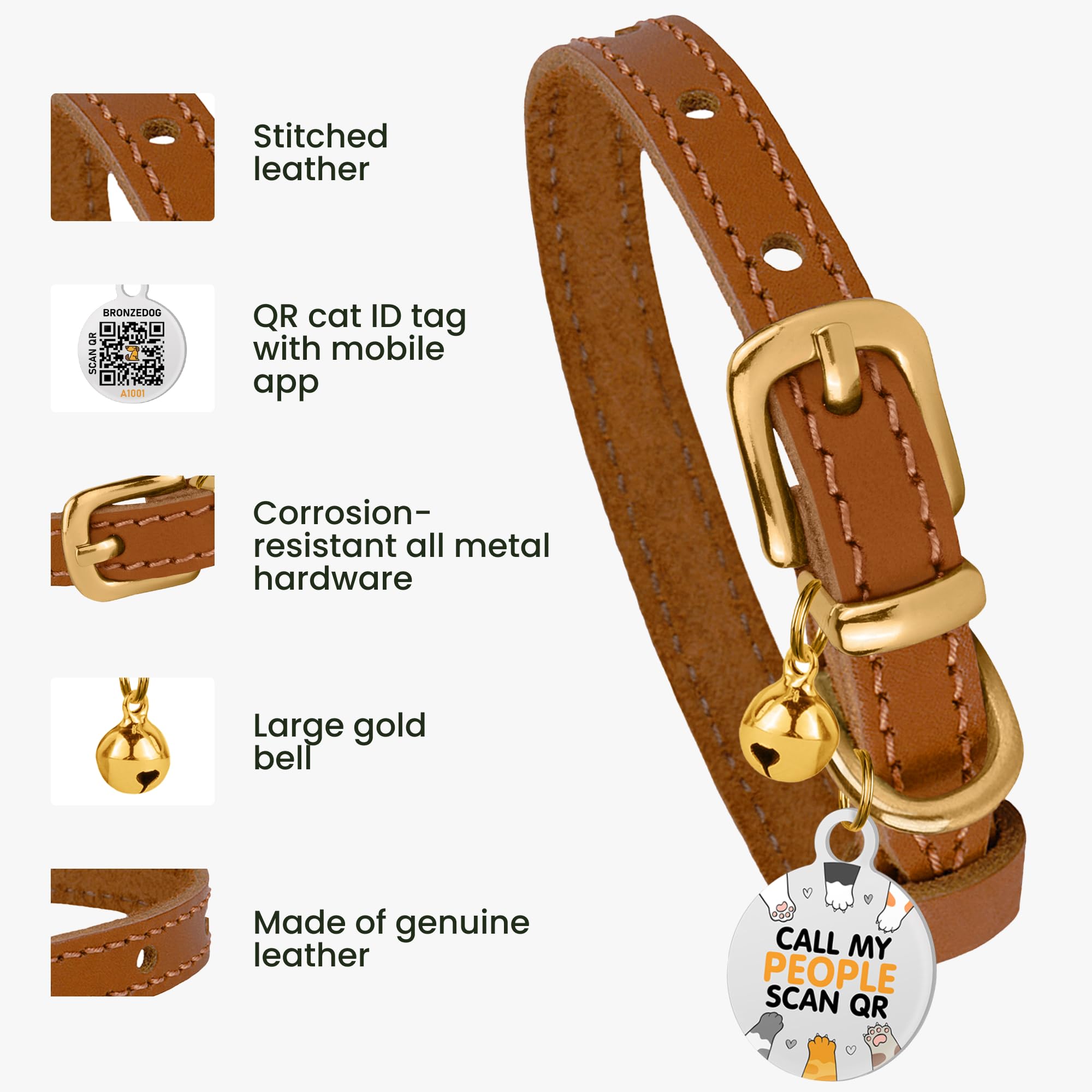 BRONZEDOG collar gato campana removible, ruido suave para detectar movimiento.