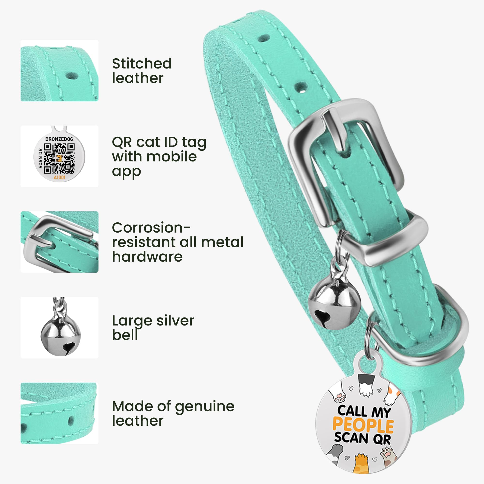 BRONZEDOG collar para gato con campana removable para seguridad y estilo.