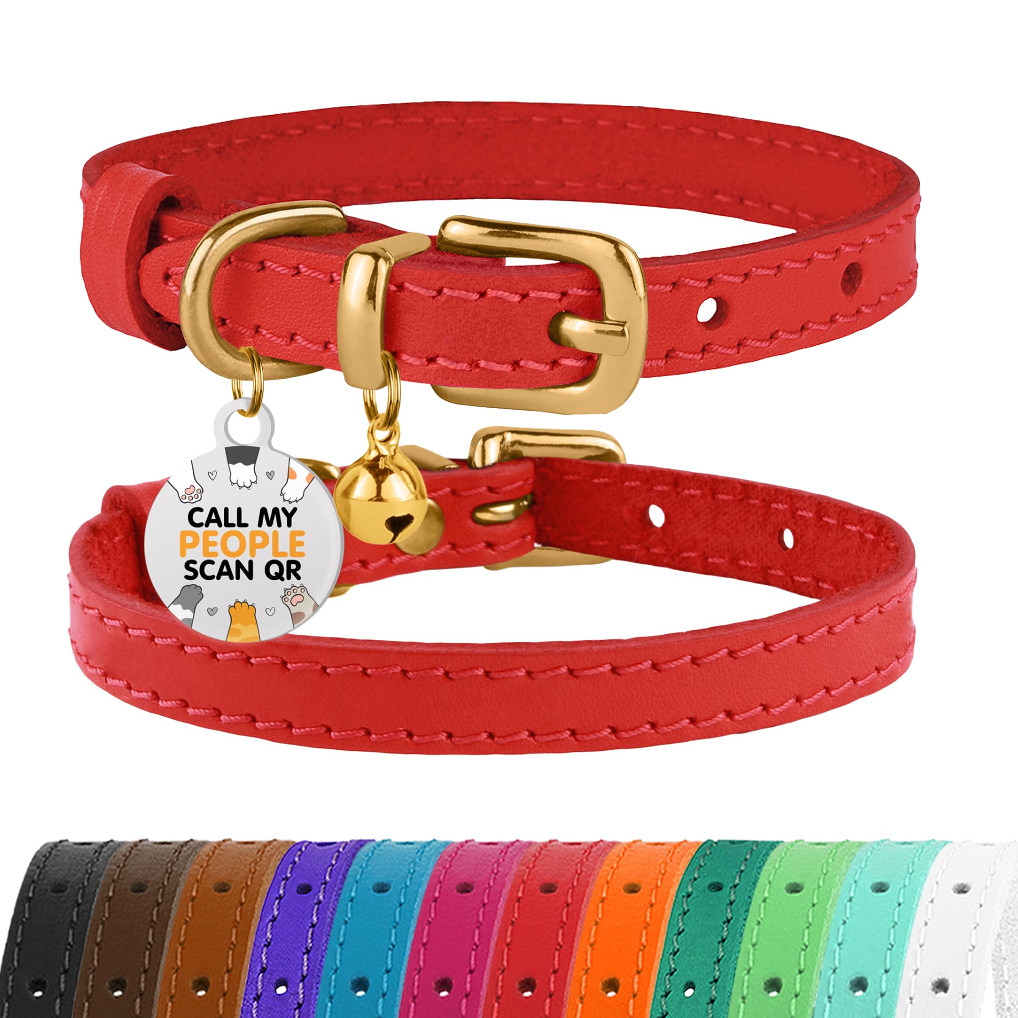 Collar BRONZEDOG de cuero para gatos con cascabel removible.
