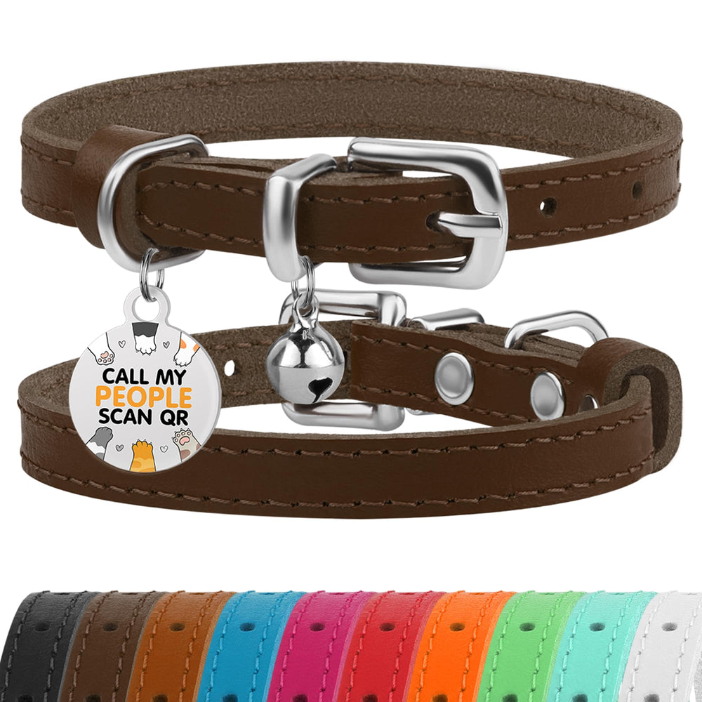 BRONZEDOG collar de gato de cuero, enfoque en cuero genuino para comodidad diaria.