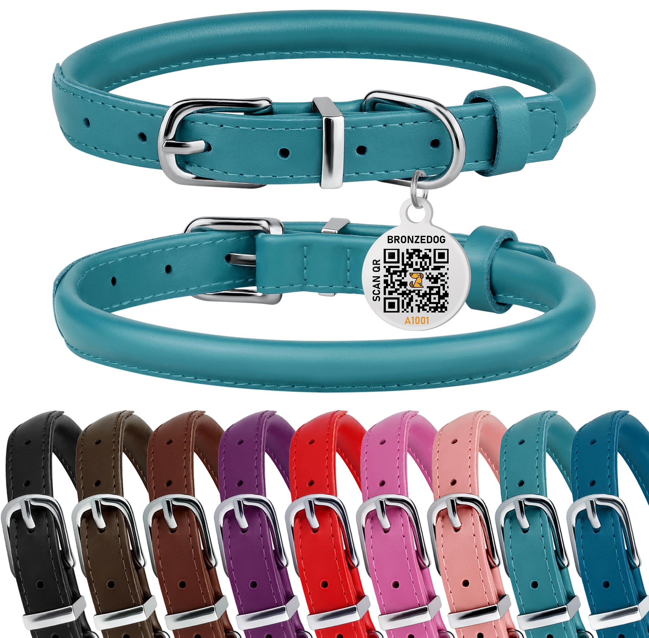 BRONZEDOG collar enrollado turquesa con cierre-bucle, uso diario cómodo.