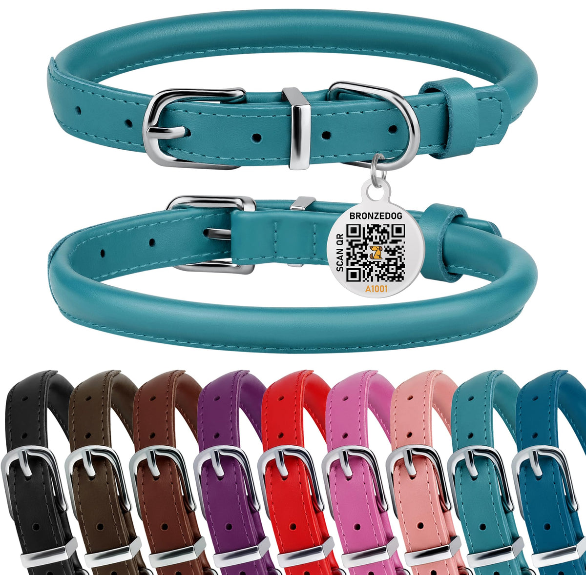 BRONZEDOG collar enrollado turquesa con cierre-bucle, uso diario cómodo.