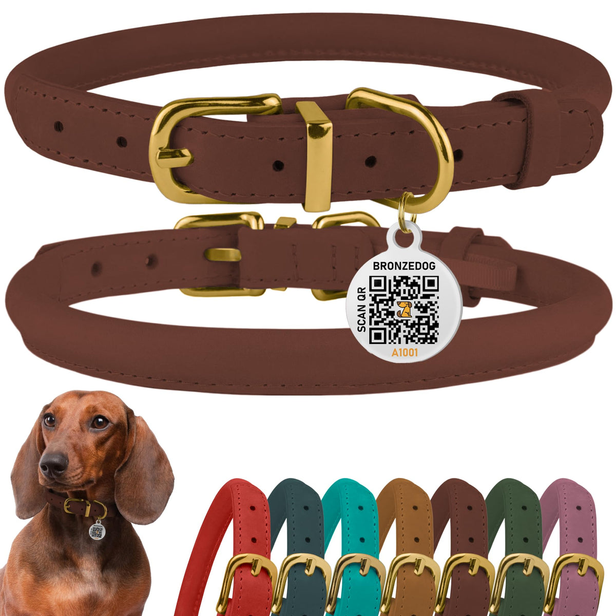 BRONZEDOG collar rodado cognac, cómodo y duradero para paseos diarios