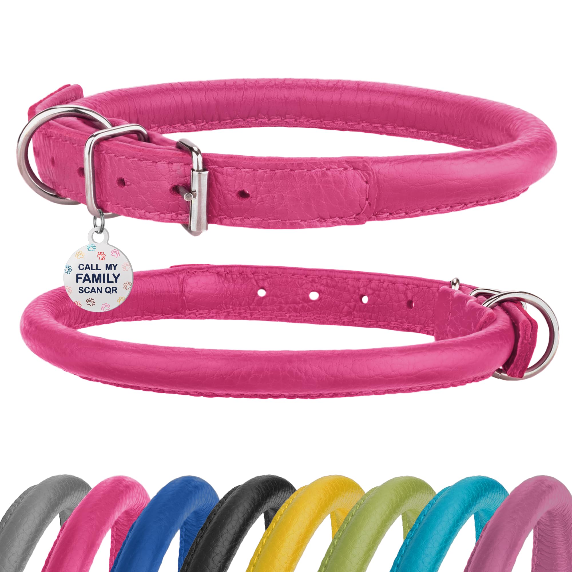 BRONZEDOG collar rosa, frontal, cómodo para pelo largo y sin enredos
