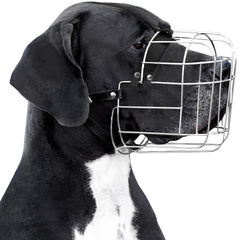 Mordaza BRONZEDOG de acero, vista frontal de la cesta resistente para perros grandes.