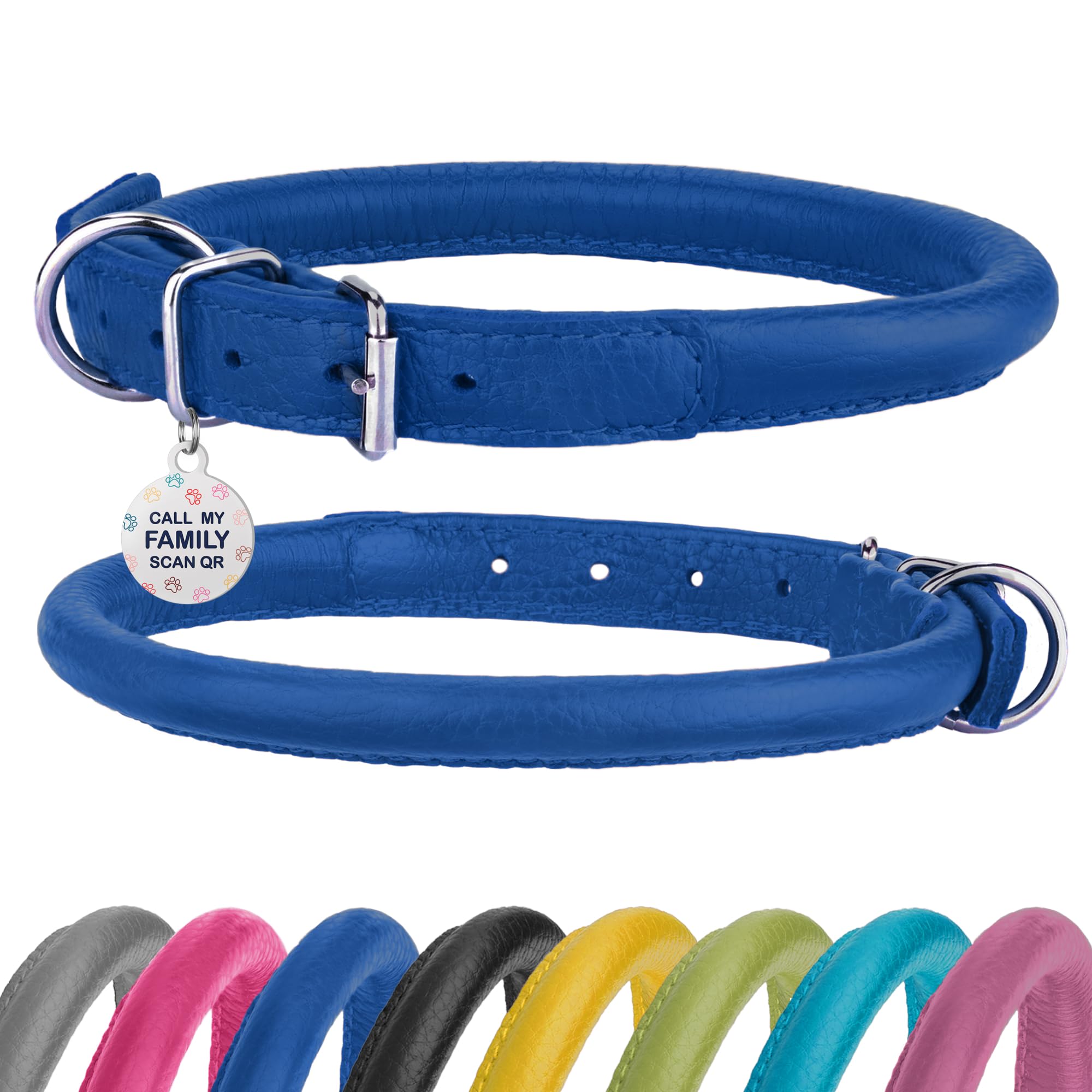 BRONZEDOG collar de cuero enrollado primer plano, cómodo para pelaje largo
