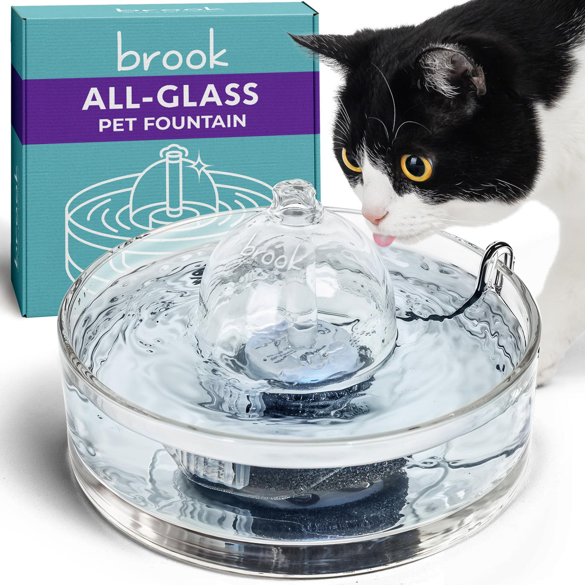 Brook fuente de vidrio 90 onzas para mascotas, agua clara y segura.