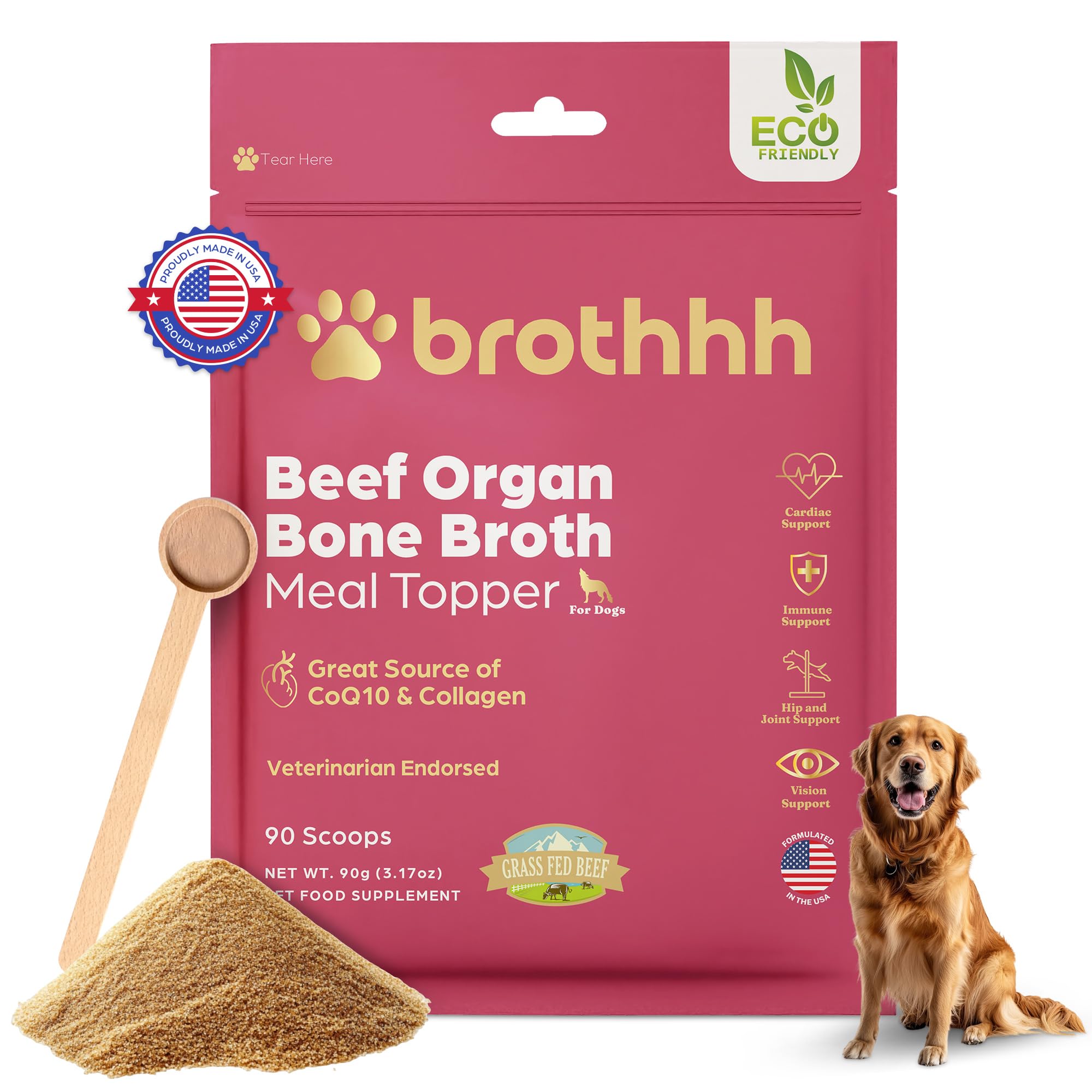 Empaque con cierre reutilizable de Brothhh para suplemento canino.