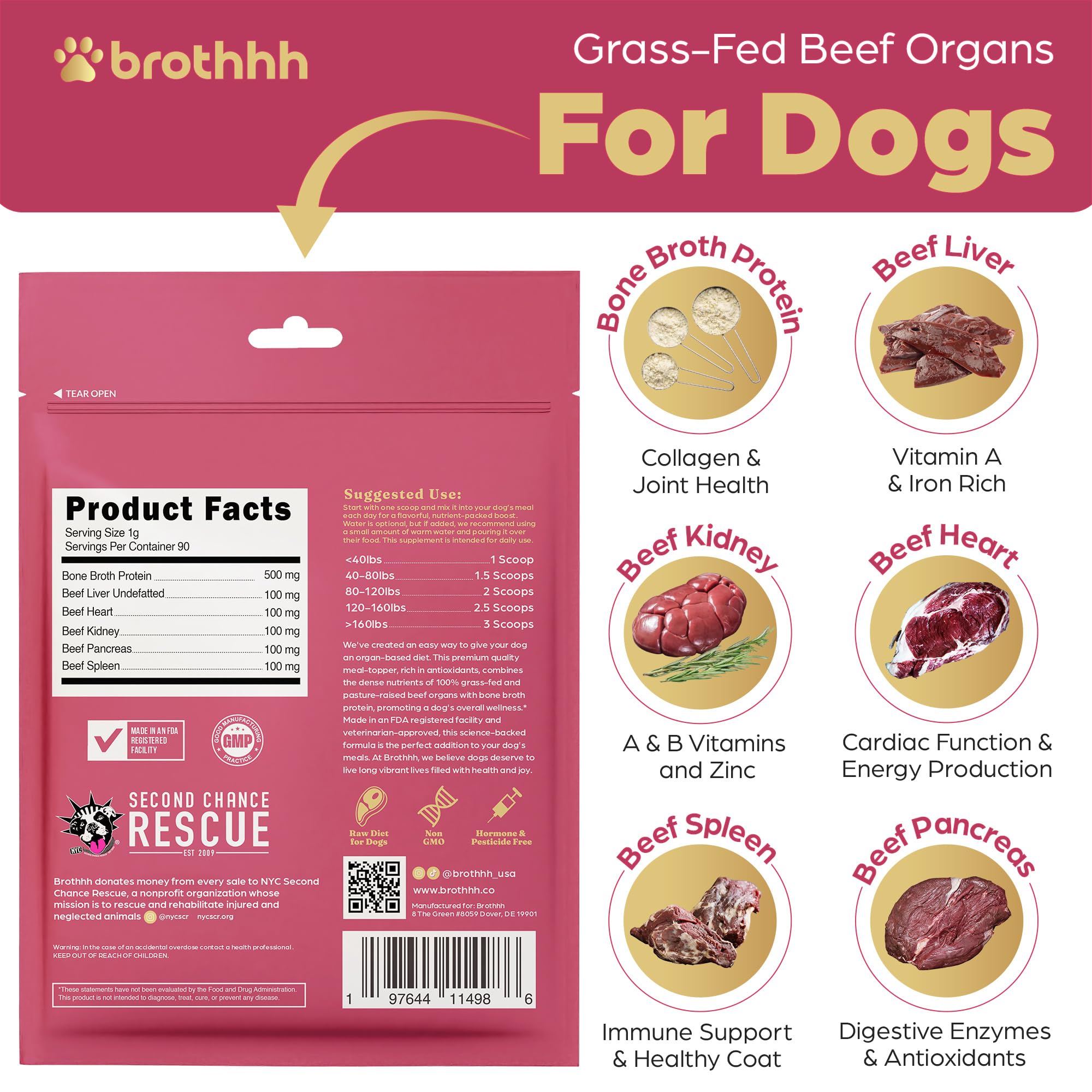 Polvo de Brothhh espolvoreado sobre comida canina para sabor y nutrición.