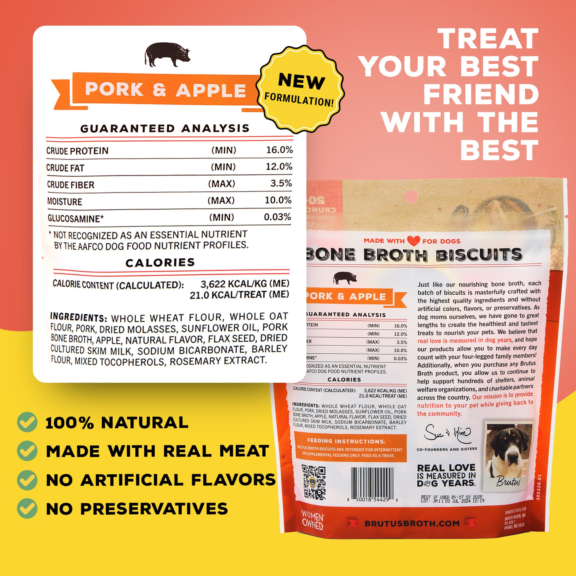 Brutus galletas-caldo-huesos-cerdo-manzana: sabor natural para perros de todas las edades