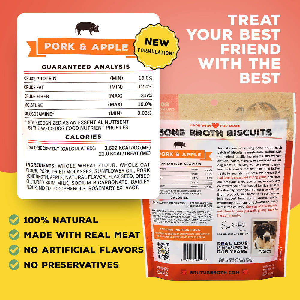Brutus galletas-caldo-huesos-cerdo-manzana: sabor natural para perros de todas las edades