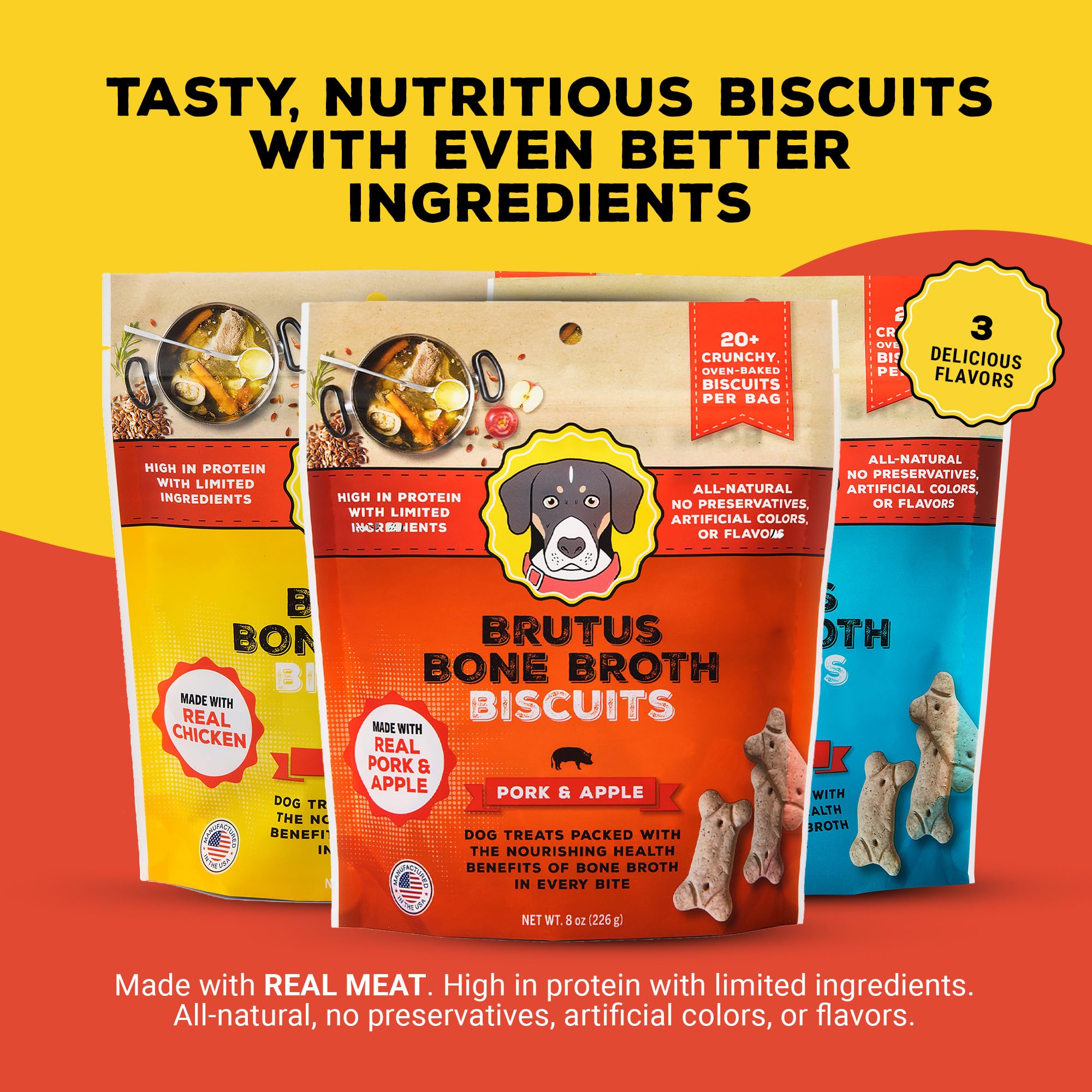 Brutus galletas-caldo-huesos-cerdo-manzana: ingredientes naturales para perros de cualquier tamaño