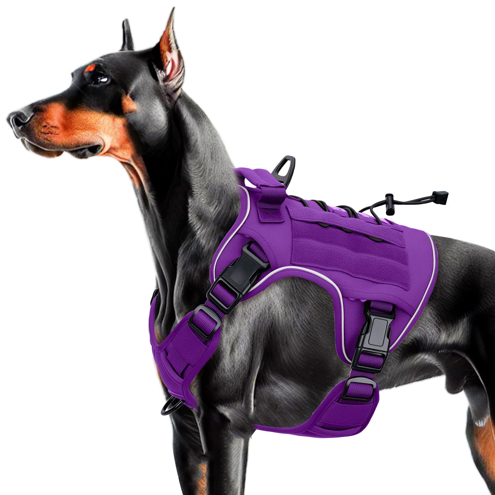 Bruvoalon arnés táctico morado para perro grande con clip frontal para entrenamiento.