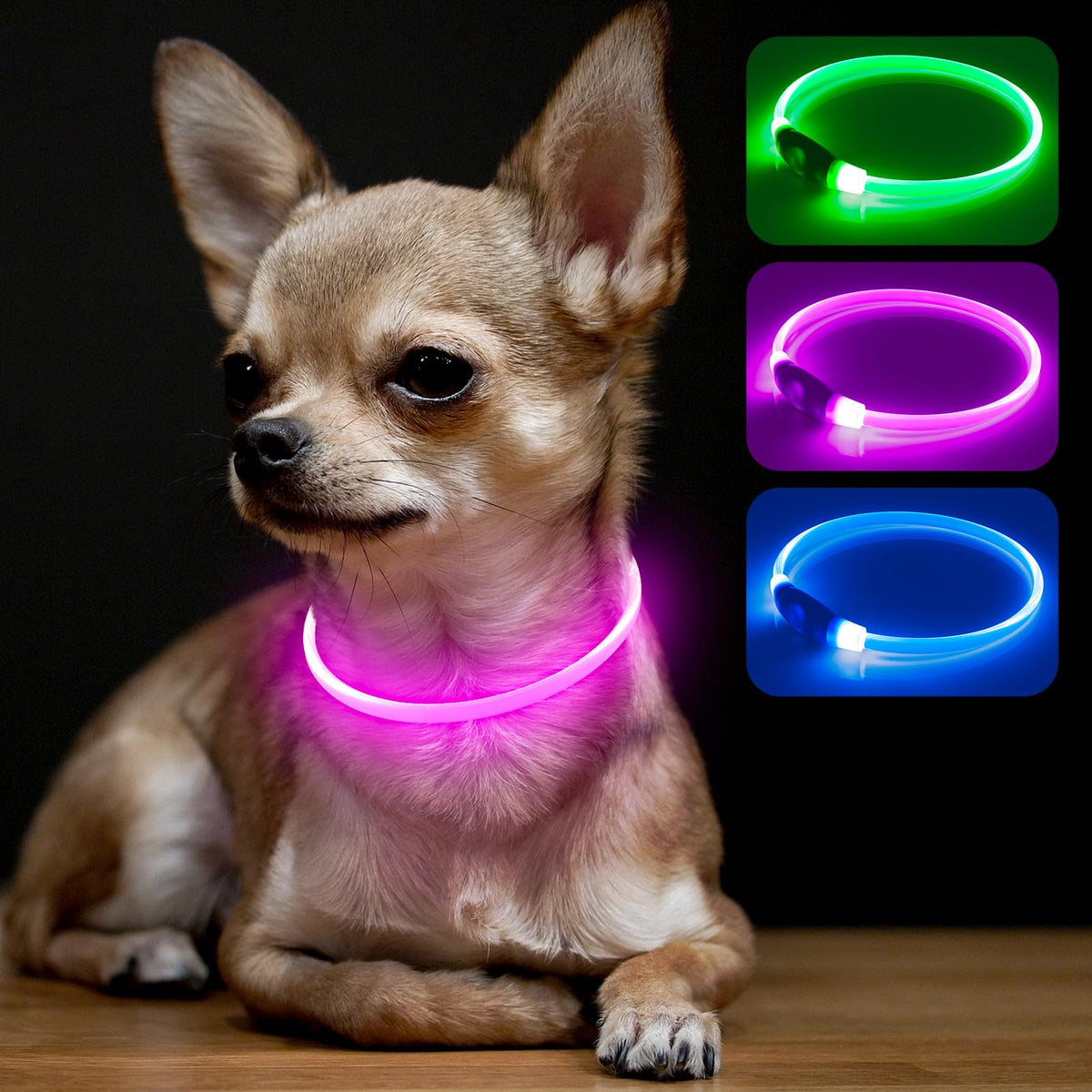 Collar BSEEN iluminado rosado de 40 cm para mascotas pequeñas, visibilidad nocturna.