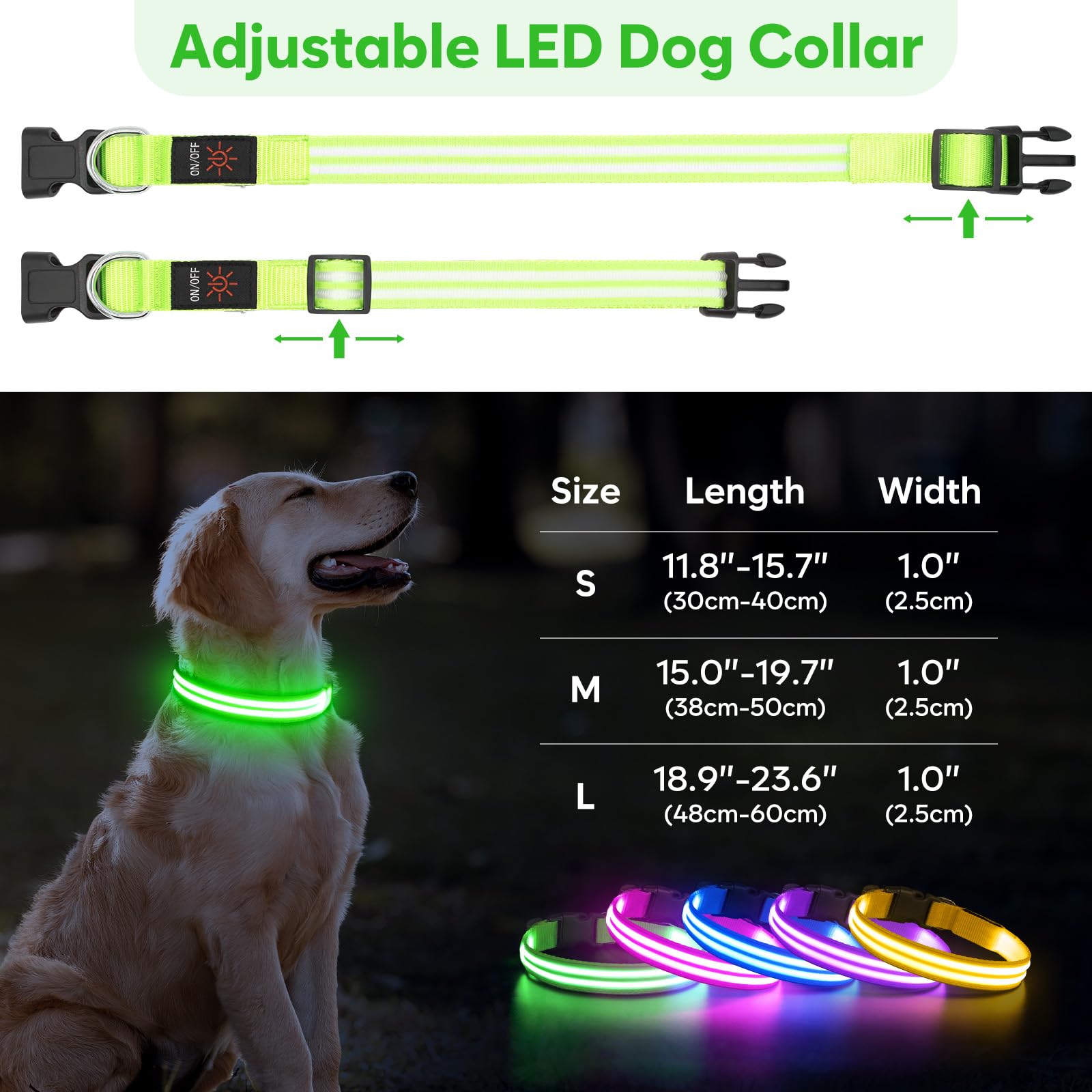 Luz verde del collar BSEEN, impermeable y ideal para lluvia.