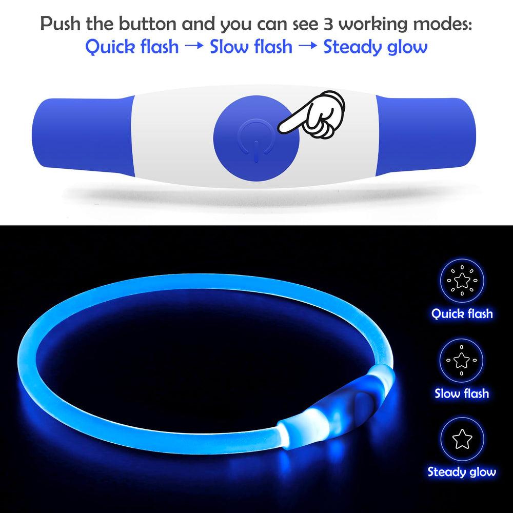 Collar BSEEN azul iluminado, ideal para paseos nocturnos.