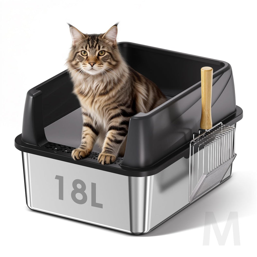 La bacinilla Bsemax para gato de acero inoxidable con tapa facilita la higiene del arenero.