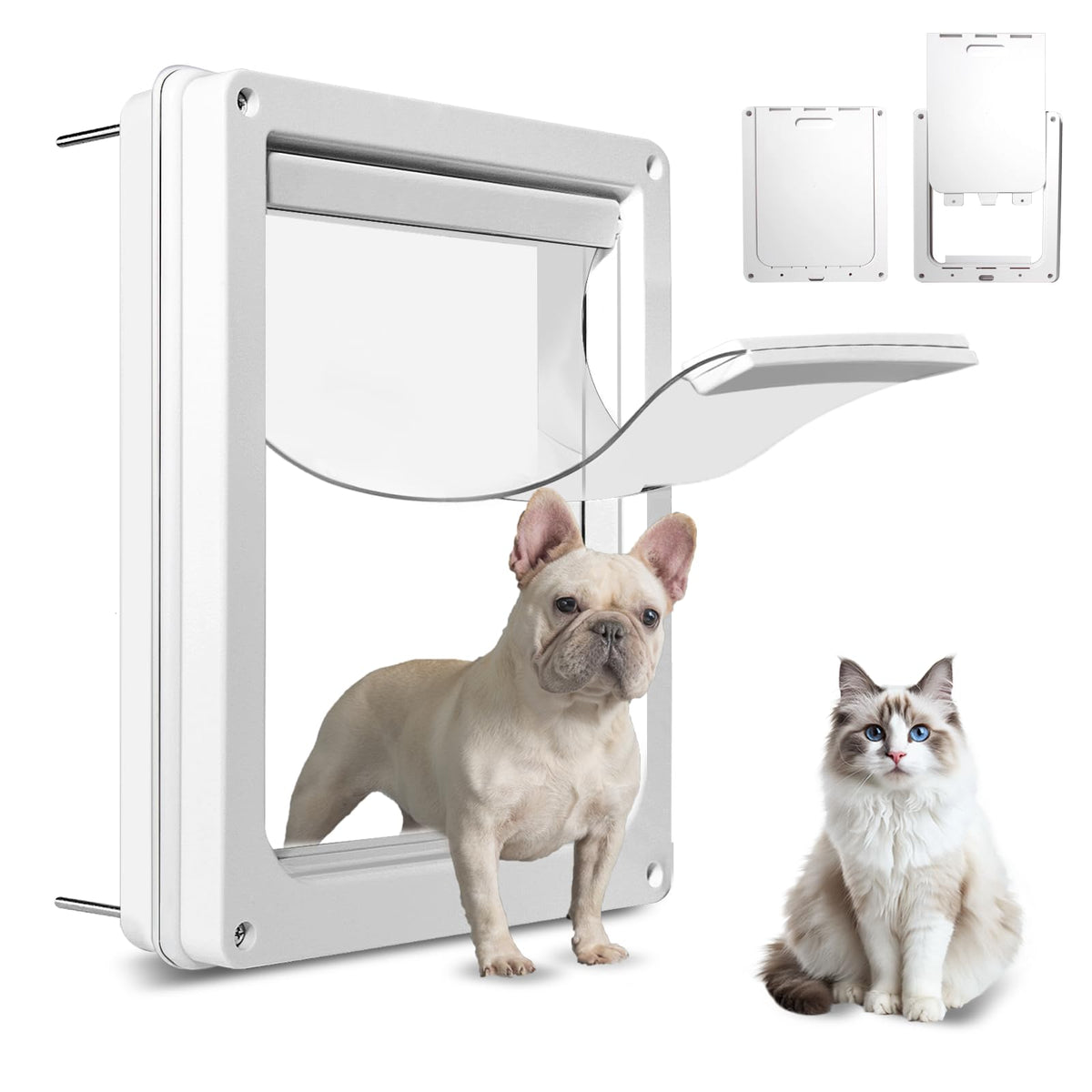 Bsemax puerta para perros, vista frontal, plástico anticorrosivo y marco compacto.