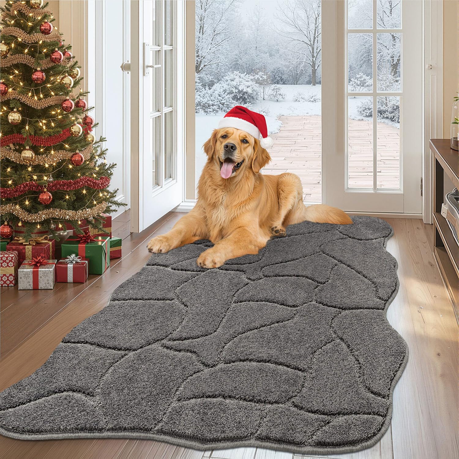 BSICPRO alfombra para puerta gris con diseño ondulado, ideal para recoger suciedad de las patas.