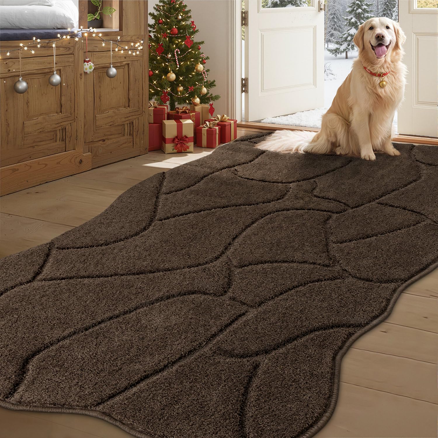 BSICPRO tapete para perros con diseño de ola suave, ideal para la entrada Latte