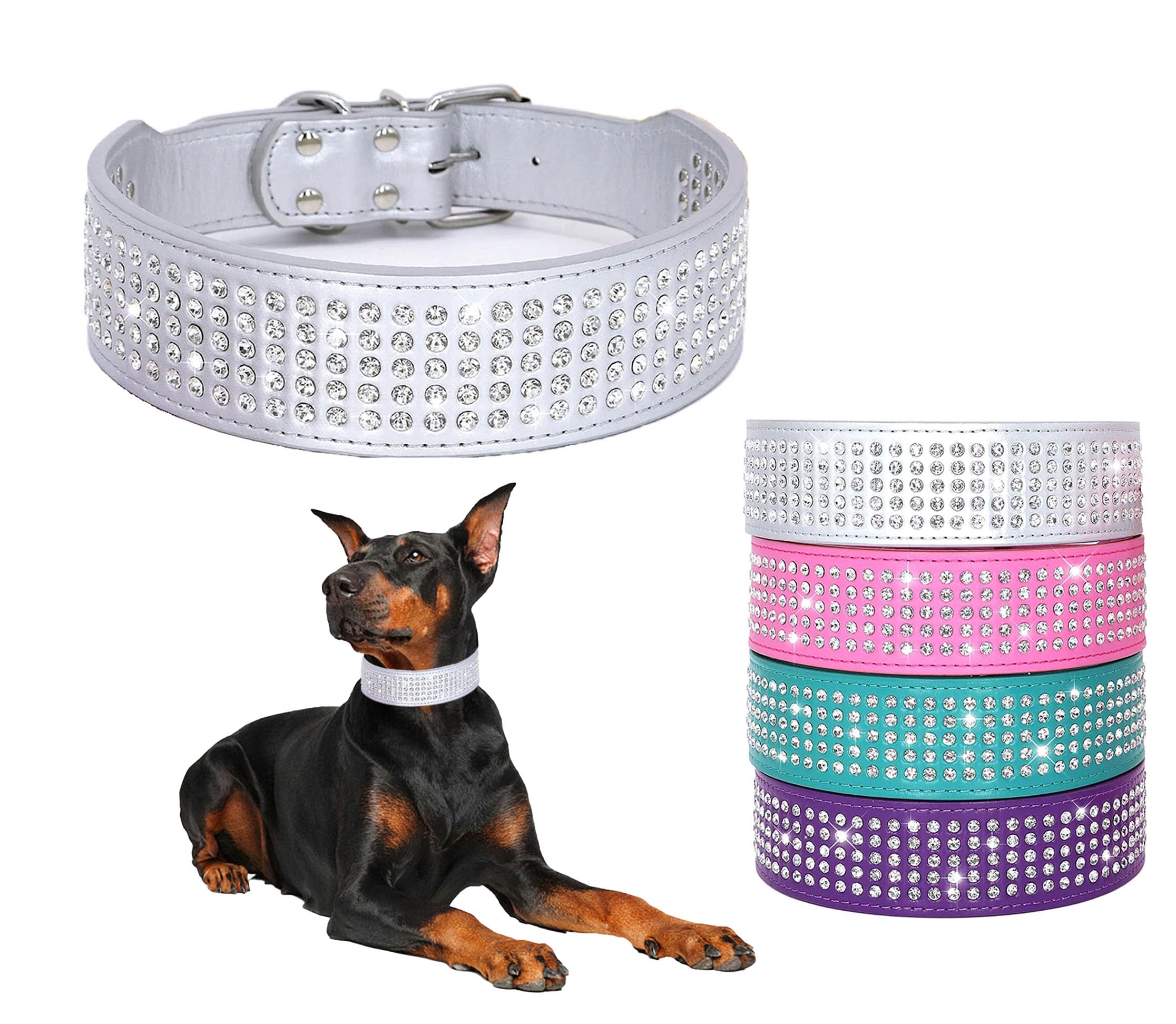 BTDCFY collar para perros con diamantes cristalinos, 2 pulgadas de ancho, brillo duradero.