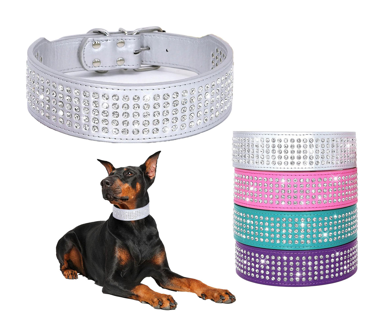 BTDCFY collar para perros con diamantes cristalinos, 2 pulgadas de ancho, brillo duradero.