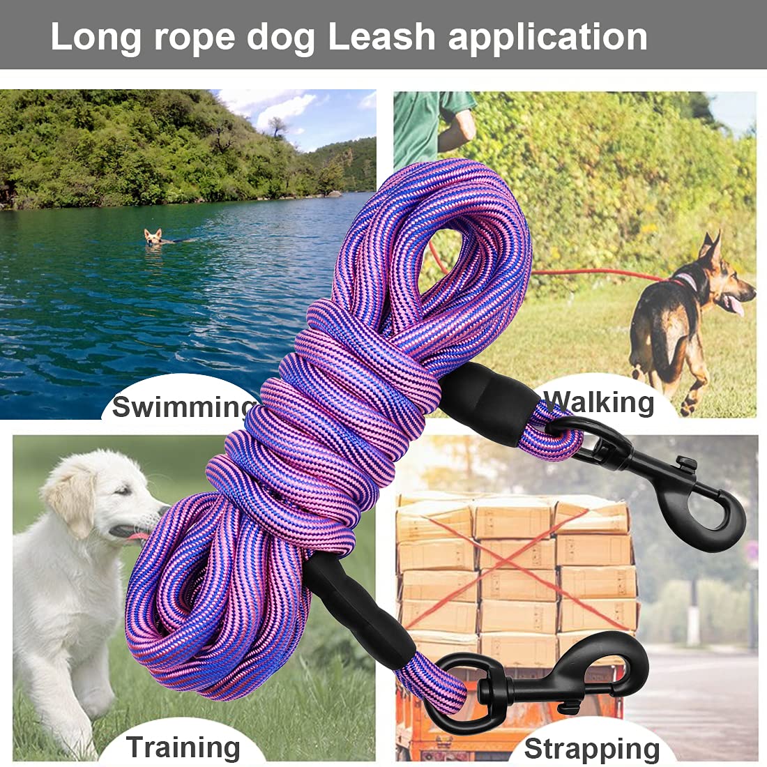 BTINESFUL cuerda de amarre para perro 75ft azul, ideal para parcelas grandes