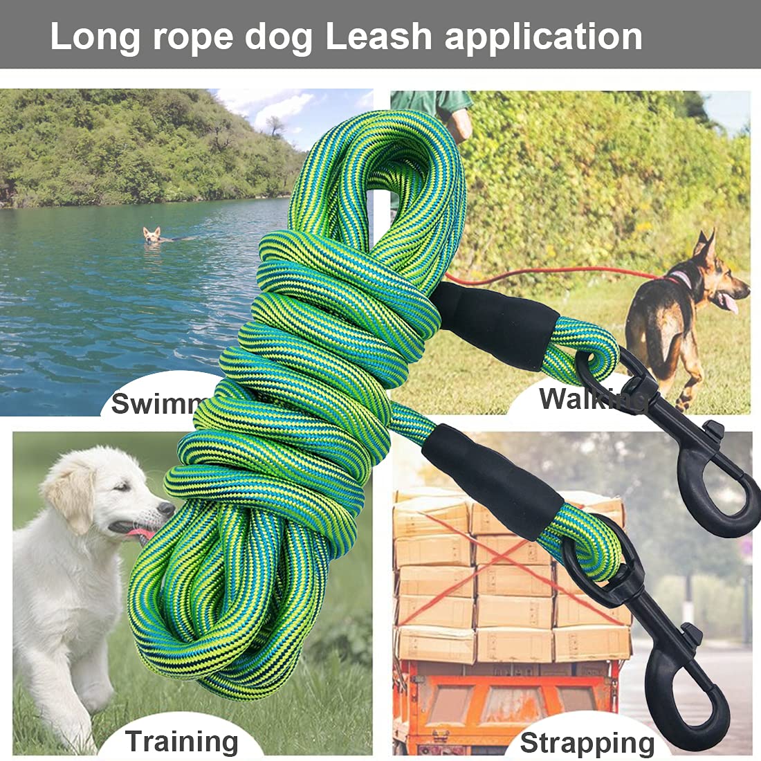 BTINESFUL cuerda amarre para perros con gancho doble, fácil de fijar.