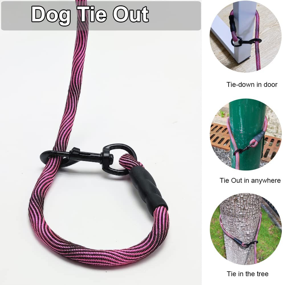 BTINESFUL cuerda para perros de 50 pies en rosa, tether versátil para jardín