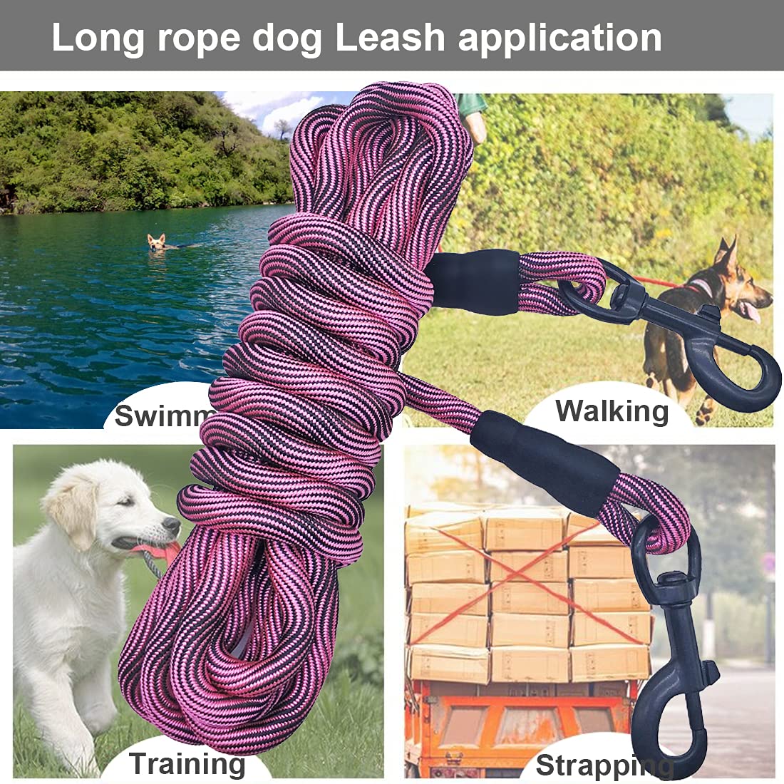 BTINESFUL cuerda para perros de 75 pies en negro, gran alcance para exterior