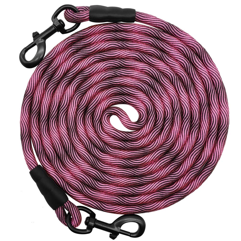 BTINESFUL cuerda tie-out rosa y negro de 30 pies para exteriores, visibilidad clara.