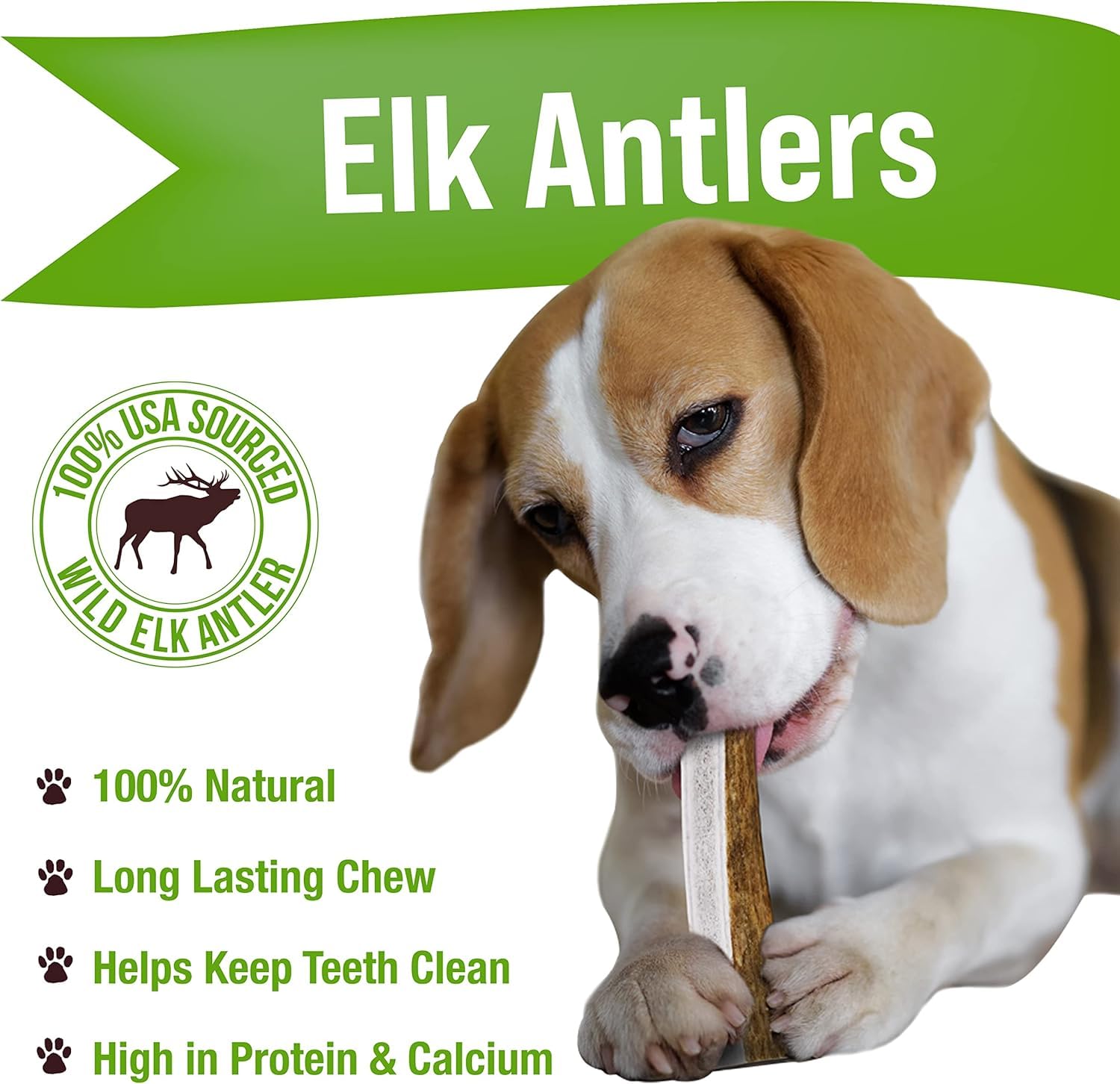 Buck Bone Organics cuerno de ciervo medio, masticación duradera para perros activos.