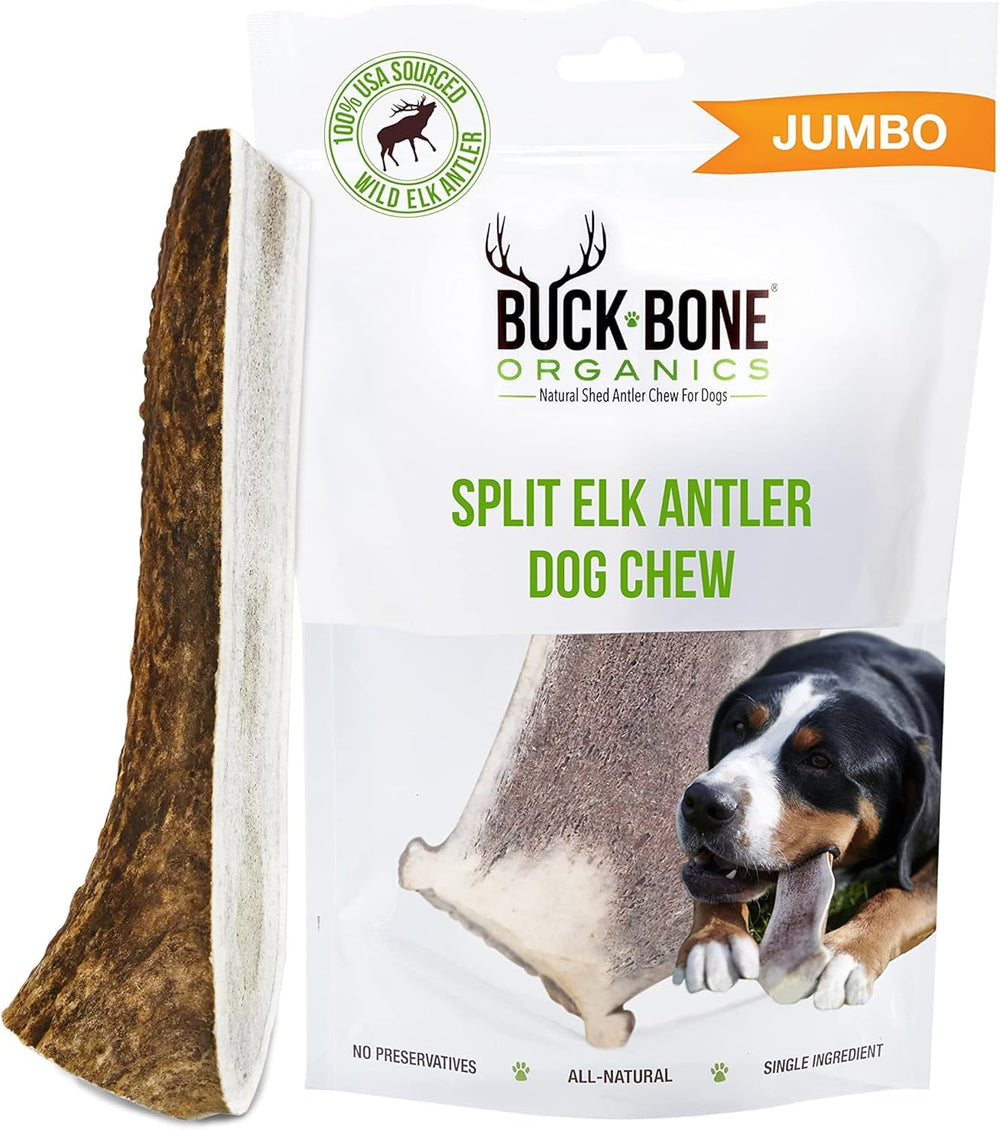 Buck Bone Organics masticación dura con astas de ciervo jumbo para perros grandes.