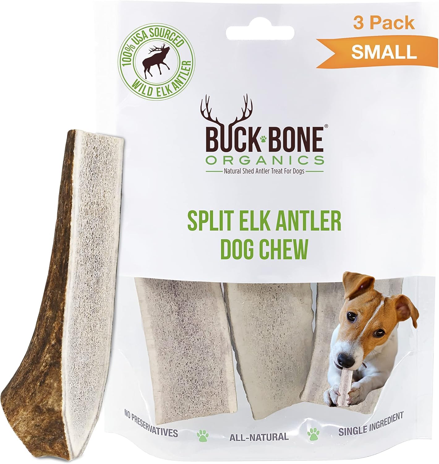 Buck Bone Organics trozos de asta de alce para perros, masticación duradera
