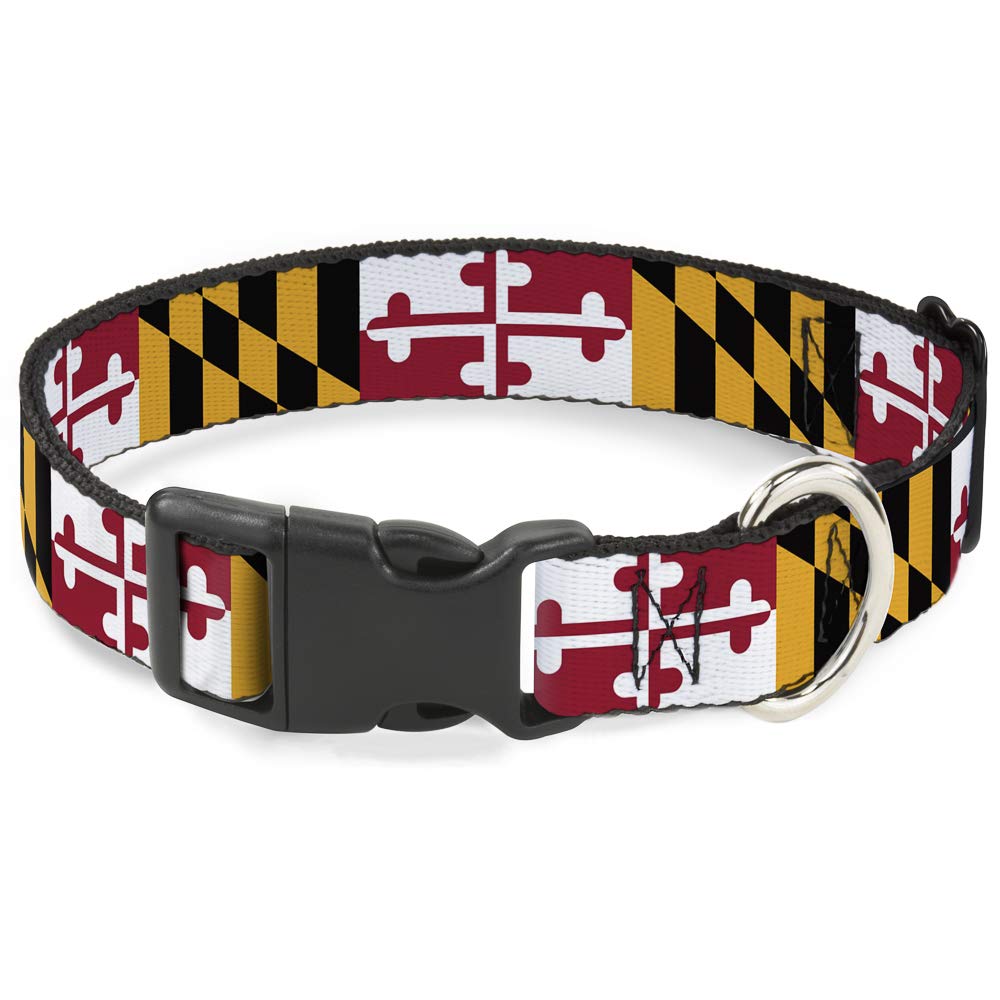 Collar Buckle-Down con banderas de Maryland para perros, estilo vistoso en paseos diarios.
