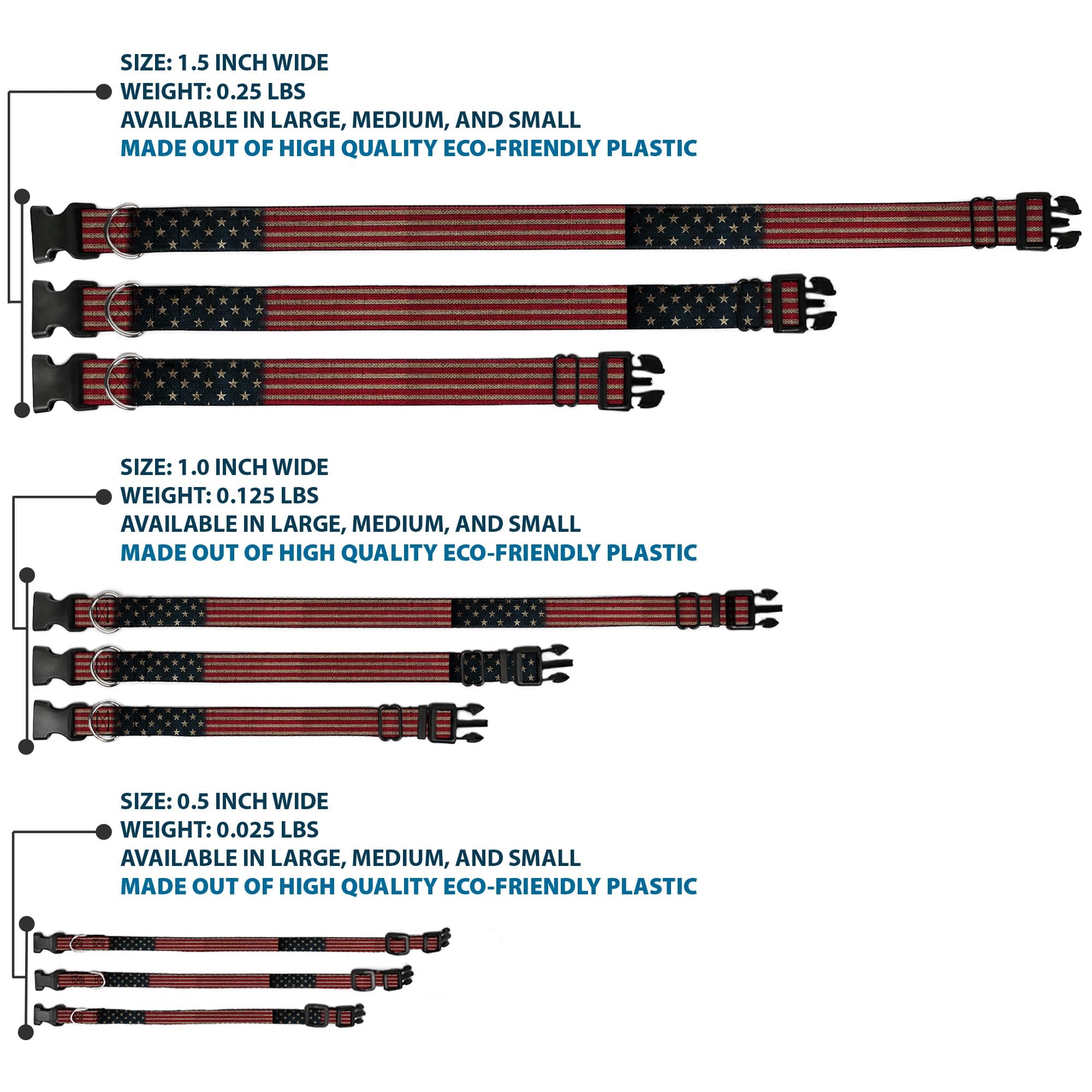 Collar plástico Buckle-Down con bandera de Estados Unidos, media pulgada, perfecto para perros activos.