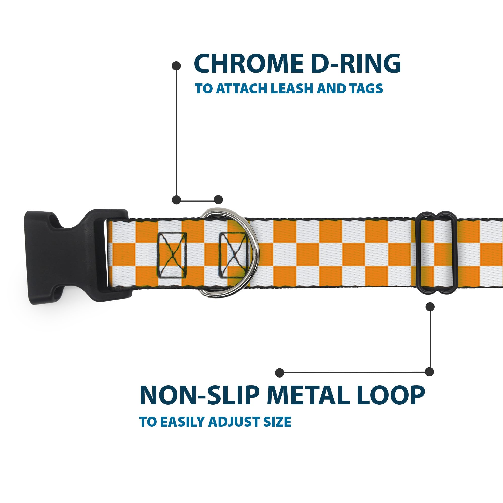 Collar Buckle-Down hecho en EE. UU. con licencia a cuadros, collar duradero.