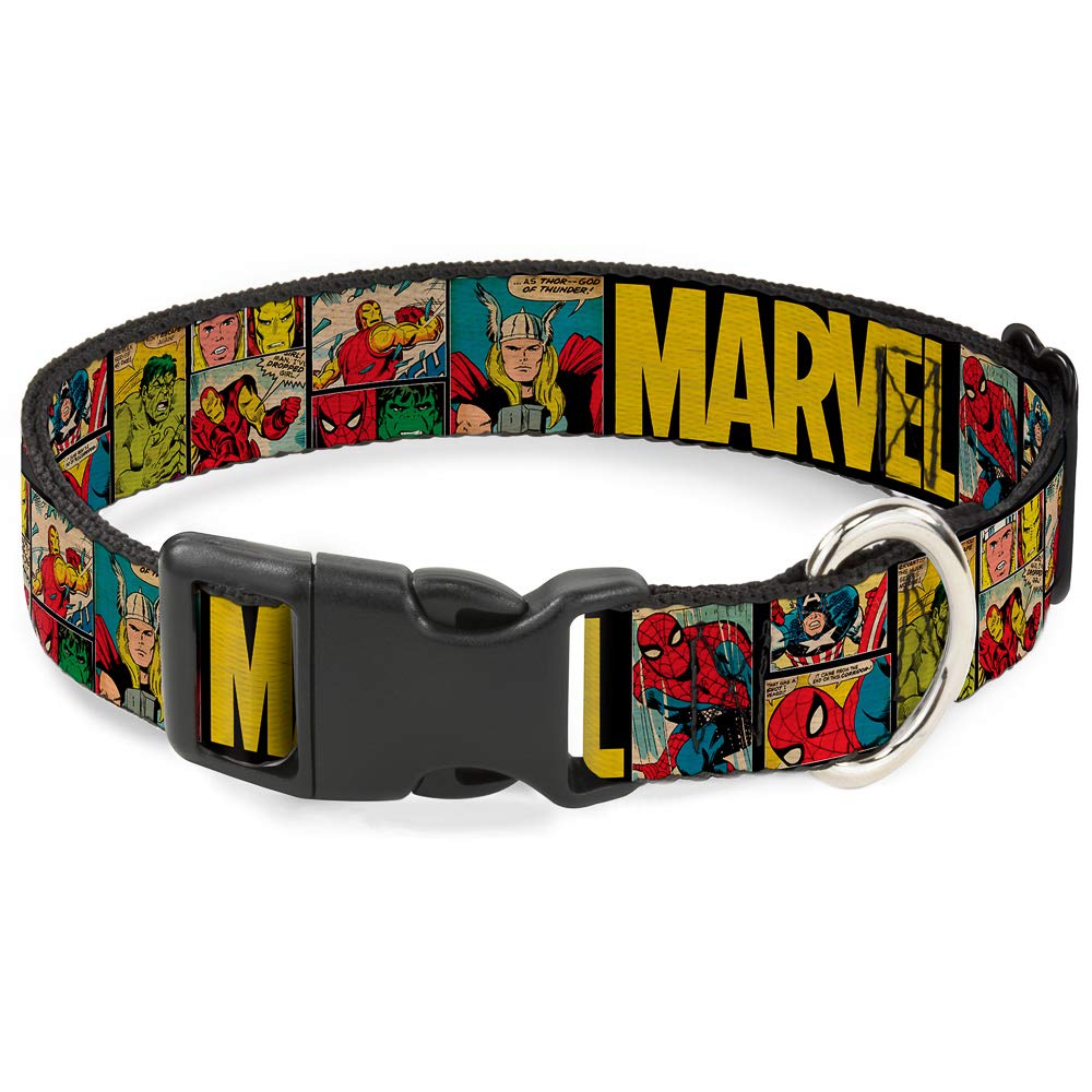 Buckle-Down collar perro con paneles retro Marvel, estilo diario.